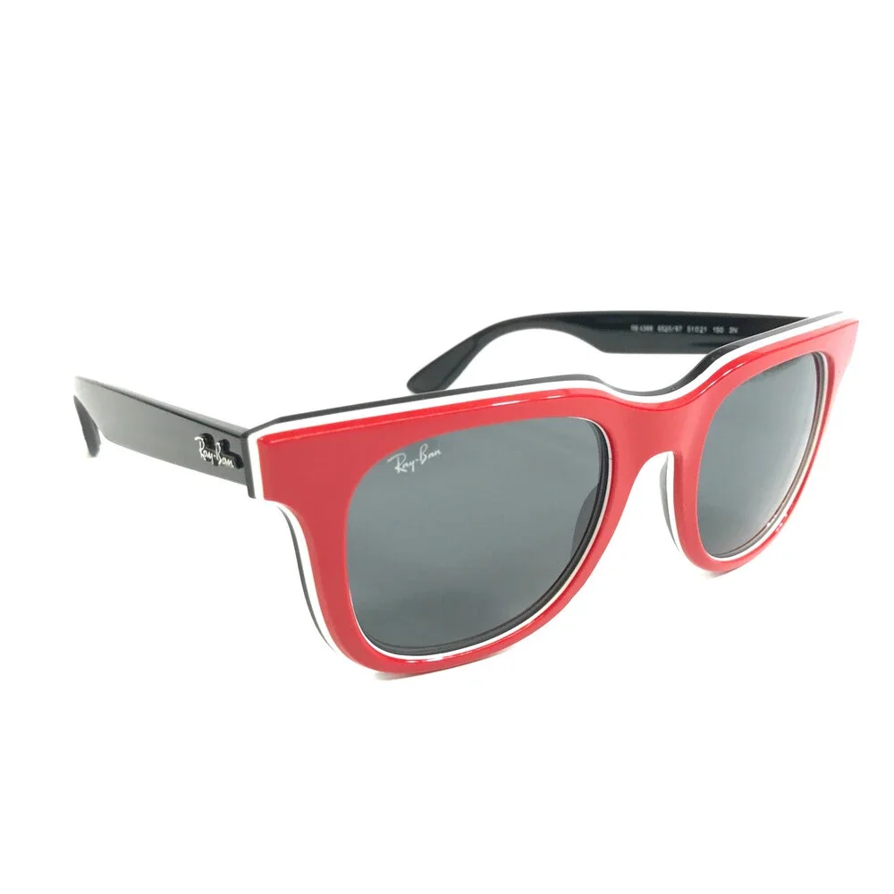 Ray-Ban Sunglasses RB4368 6520/87 Jeffrey Red White Black Frames w/ Gray Lenses